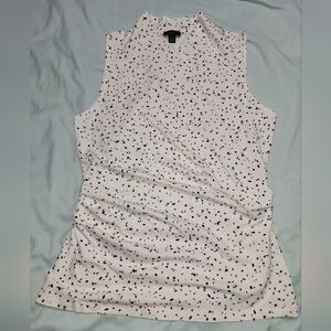 Sleeveless White & Black Speckle V-Neck Top